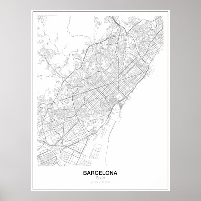 Barcelona, Spain Minimalist Map Poster (Style 2) (Front)