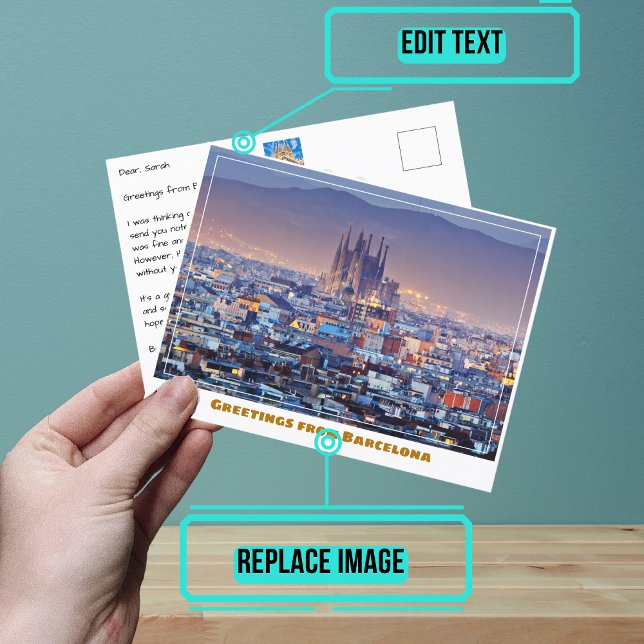 Barcelona Spain Overview with Sagrada Familia Postcard (When you are looking to share your experiences, sending a postcard is a sweet gesture.)