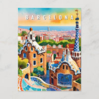 Barcelona Spain Park Guel Retro Travel