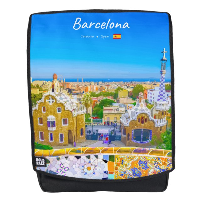 Barcelona, Spain - Park Guell Gaudi Mosaic Backpack (Front)