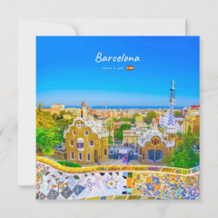 Barcelona, Spain - Park Guell Gaudi Mosaic Invitation
