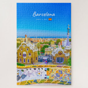 Barcelona, Spain - Park Guell Gaudi Mosaic Jigsaw Puzzle