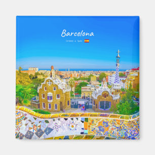 Barcelona, Spain - Park Guell Gaudi Mosaic Magnet