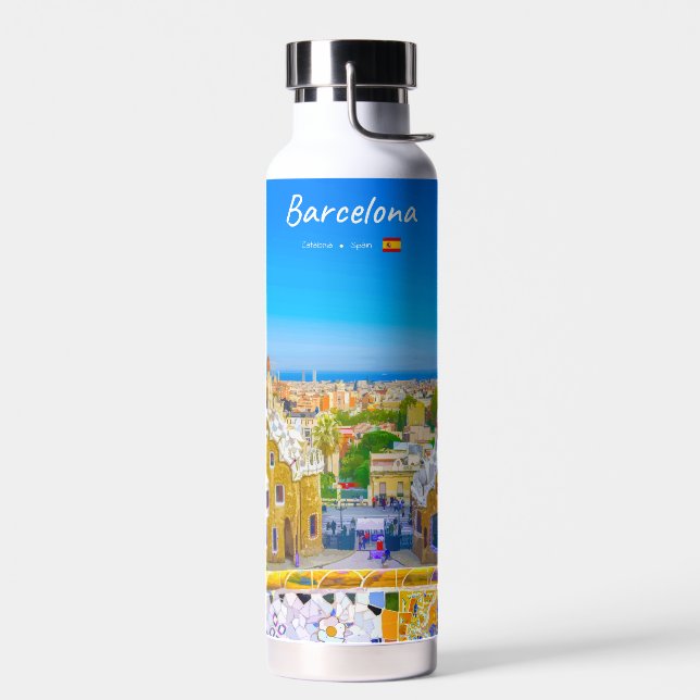 Barcelona, Spain - Park Guell Gaudi Mosaic Water Bottle (Left)