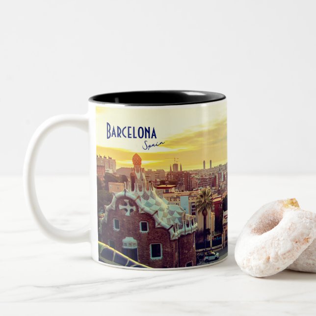 Barcelona, Spain - Park Guell Two-Tone Coffee Mug (With Donut)
