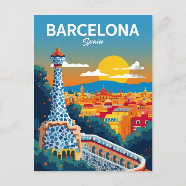 Barcelona Spain Park Guell Vintage Travel Postcard (Front)