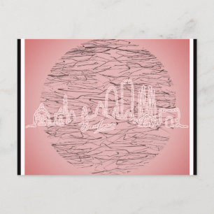 Barcelona Spain Pink City Skyline Travel Postcard
