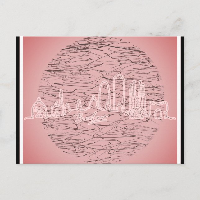Barcelona Spain Pink City Skyline Travel Postcard (Front)