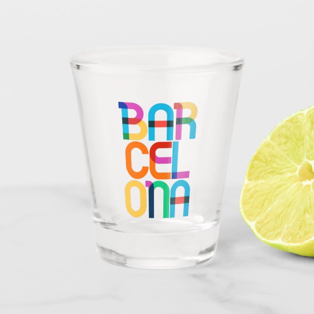 Barcelona Spain Pop Art Letters Shot Glass (Front)
