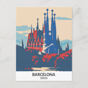 Barcelona Spain Retro Artwork Travel Postcard