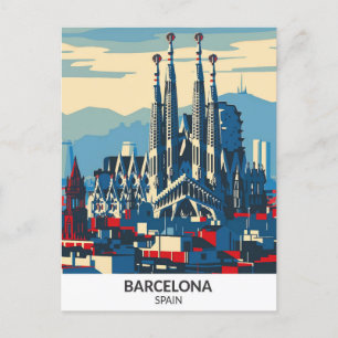 Barcelona Spain Retro Artwork Travel Postcard