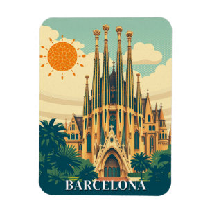 Barcelona Spain Retro Travel Abstract Magnet