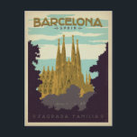 Barcelona, Spain - Sagrada Familia Postcard<br><div class="desc">Anderson Design Group is an award-winning illustration and design firm in Nashville,  Tennessee. Founder Joel Anderson directs a team of talented artists to create original poster art that looks like classic vintage advertising prints from the 1920s to the 1960s.</div>
