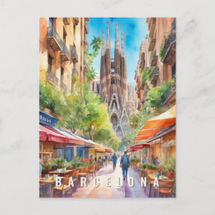 Barcelona Spain Sagrada Familia Retro Travel Postcard
