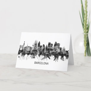 Barcelona Spain Skyline BW Holiday Card