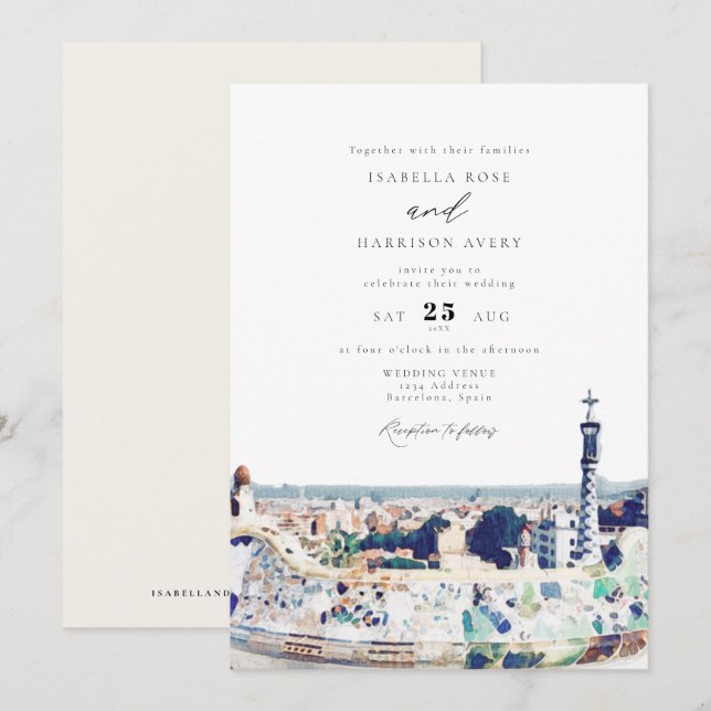 BARCELONA Spain Skyline Destination Travel Wedding Invitation (Front/Back)