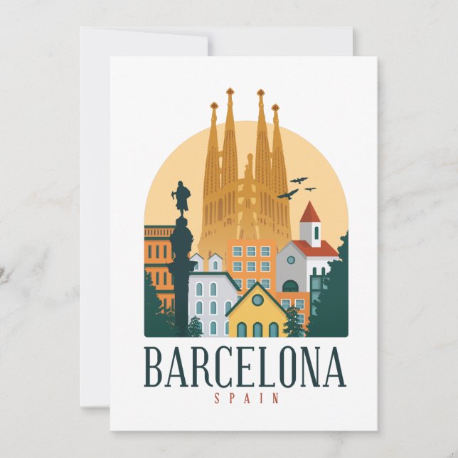 Barcelona Spain Skyline Invitation Card (Front)