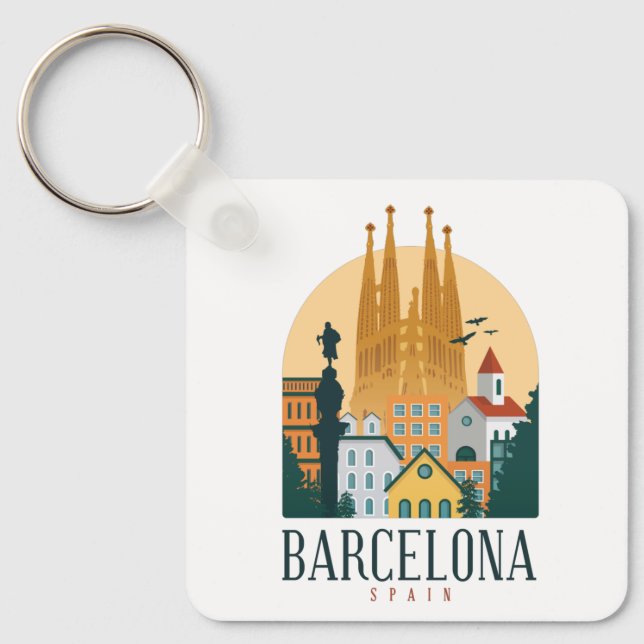 Barcelona Spain Skyline Keychain (Front)