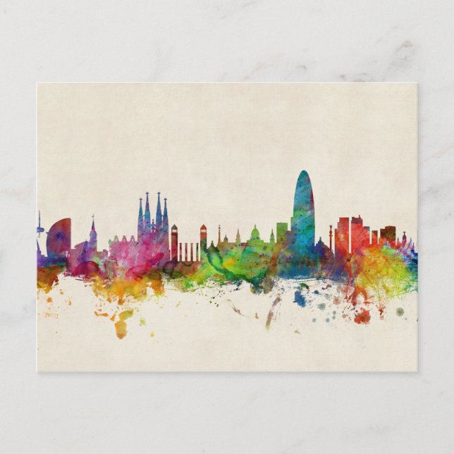 Barcelona Spain Skyline Postcard (Front)