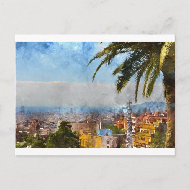 Barcelona Spain Skyline Postcard (Front)