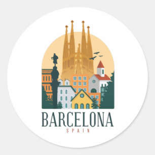 Barcelona Spain Skyline Rounded Sticker