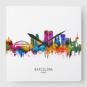 Barcelona Spain Skyline Square Wall Clock