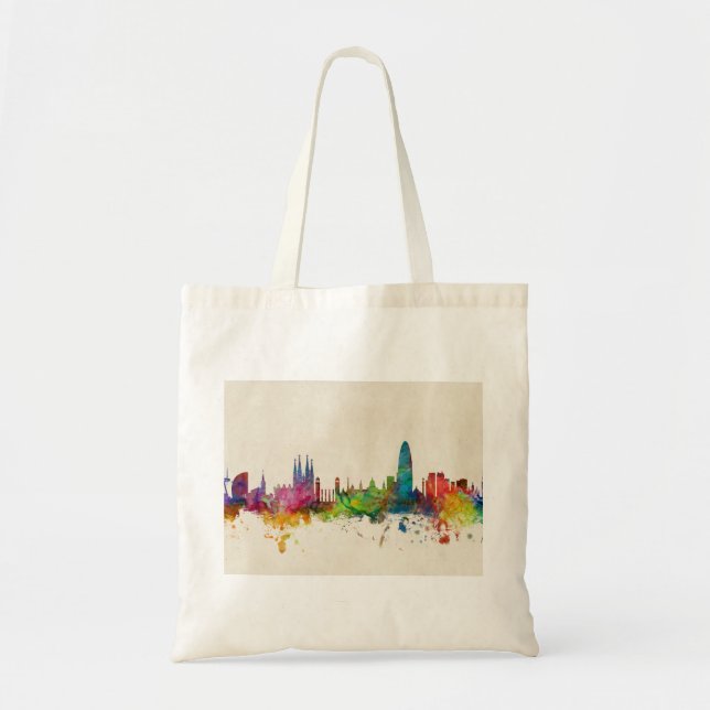 Barcelona Spain Skyline Tote Bag (Front)