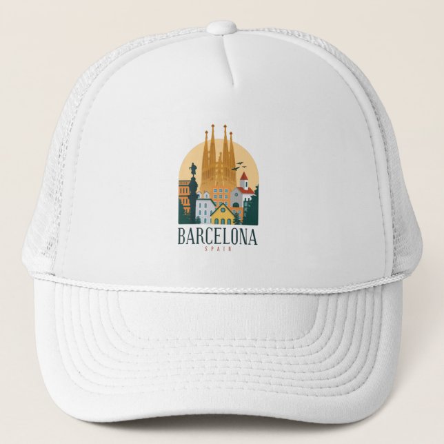 Barcelona Spain Skyline Trucker Hat (Front)