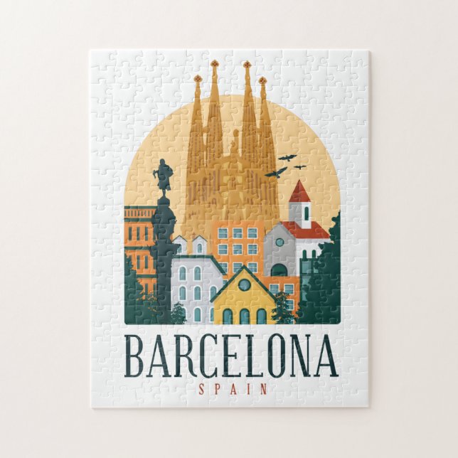 Barcelona Spain Skyline Vintage Jigsaw Puzzle (Vertical)