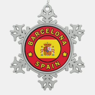 Barcelona Spain Snowflake Pewter Christmas Ornament