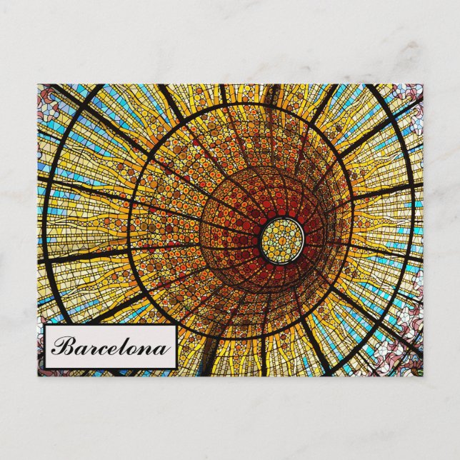 Barcelona Spain Stained Glass Travel Photo Postcard (Front)