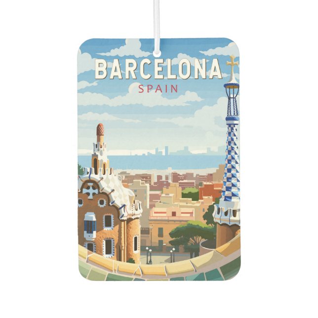 Barcelona Spain Travel Art Vintage Car Air Freshener (Front)