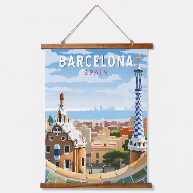 Barcelona Spain Travel Art Vintage Hanging Tapestry (Front)