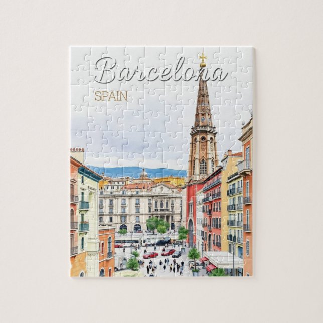 barcelona spain Travel Art Vintage Jigsaw Puzzle (Vertical)