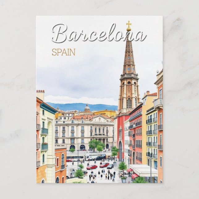 barcelona spain Travel Art Vintage Postcard (Front)