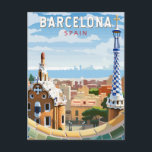 Barcelona Spain Travel Art Vintage Postcard<br><div class="desc">Barcelona retro vector travel design. Barcelona,  the cosmopolitan capital of Spain’s Catalonia region,  is known for its art and architecture.</div>
