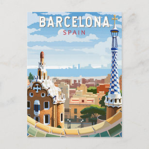 Barcelona Spain Travel Art Vintage Postcard