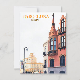 barcelona spain Travel Art Vintage Postcard