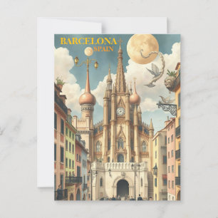 barcelona spain Travel Art Vintage Postcard