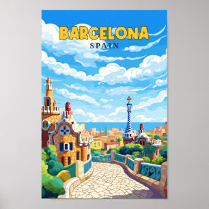 Barcelona Spain Travel Art Vintage Poster