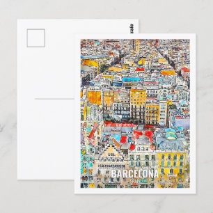 Barcelona Spain Travel Place Watercolor Postcard