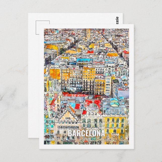 Barcelona Spain Travel Place Watercolor Postcard (Front/Back)