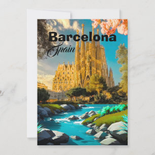 Barcelona Spain Travel Postcard Art, Spain Travel