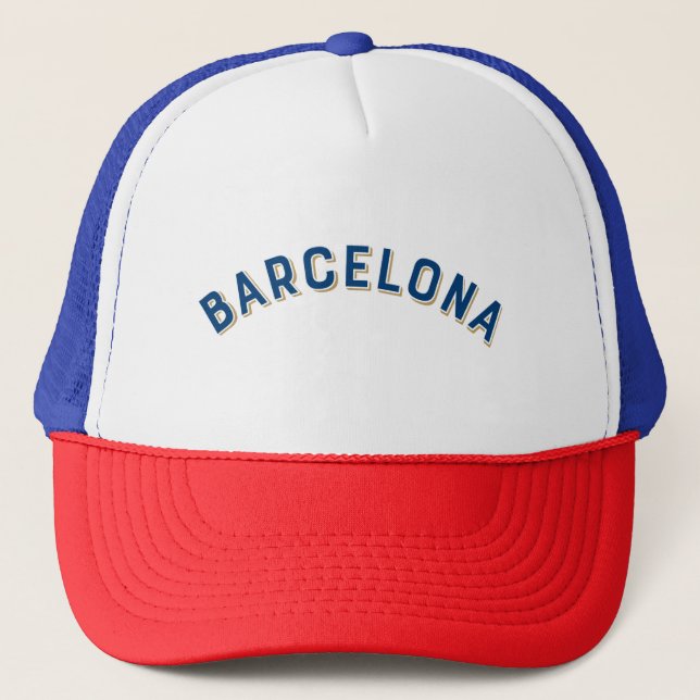 Barcelona, Spain Vintage Arch Trucker Hat (Front)