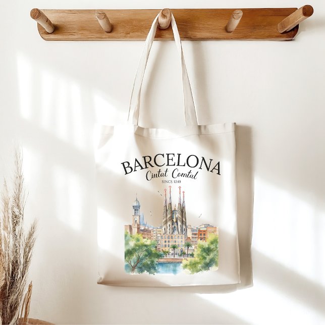 Barcelona Spain Vintage Art Landscape Tote Bag (Creator Uploaded)