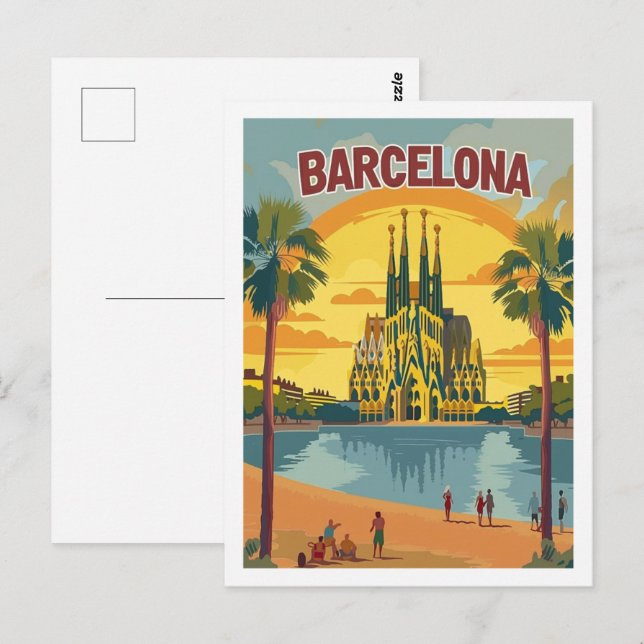 Barcelona Spain Vintage Famous Travel Place Postcard (Front/Back)