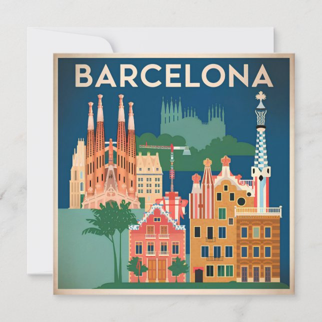 Barcelona Spain vintage Holiday Card (Front)