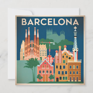Barcelona Spain vintage Holiday Card