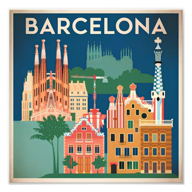 Barcelona Spain vintage Photo Print (Front)