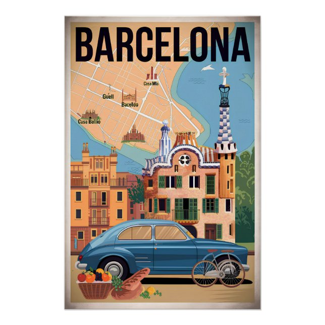 Barcelona Spain vintage Poster (Front)